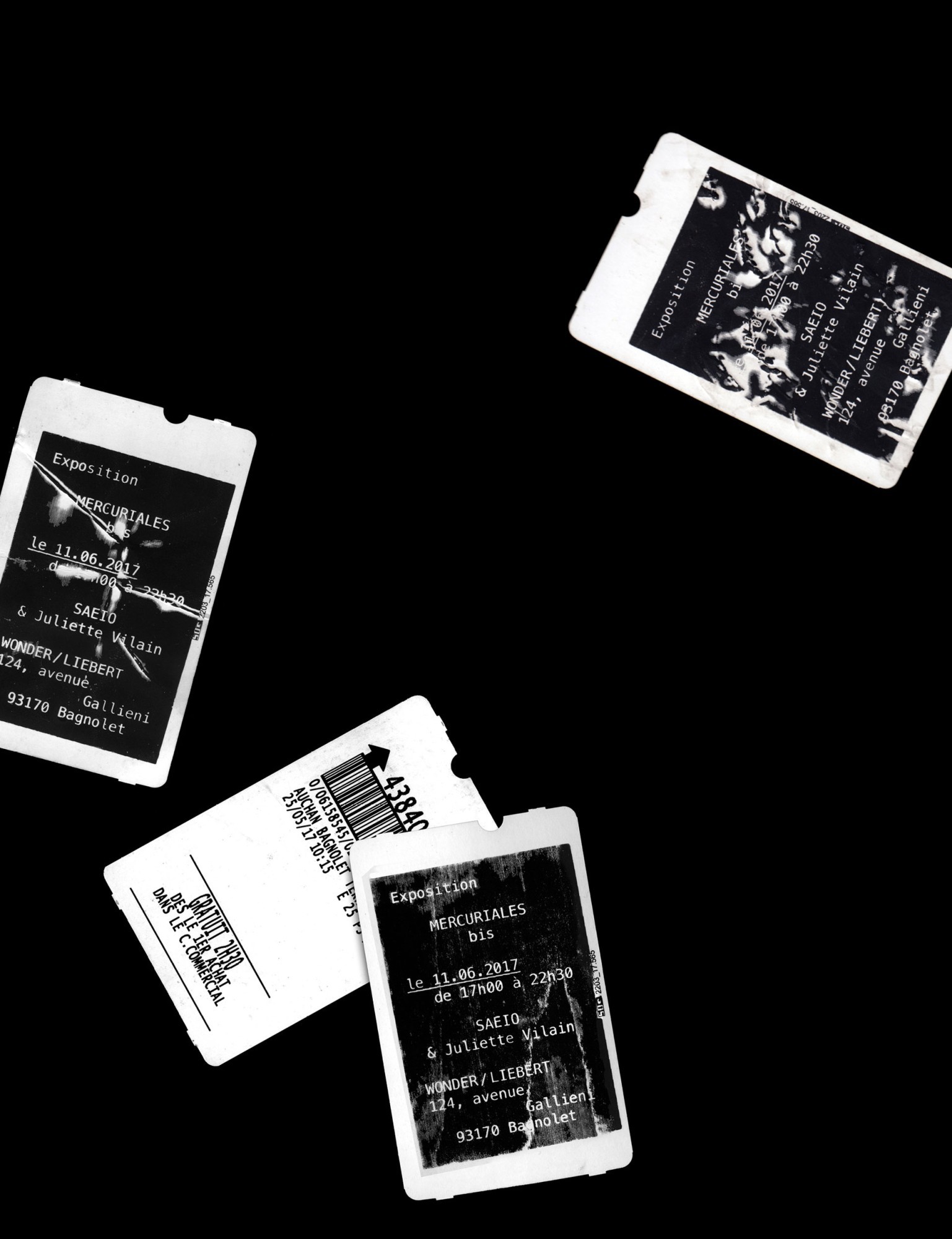 *Mercuriales bis*, exhibition tickets, 5,3 × 8,5 cm, with SAEIO, Bagnolet, 2017