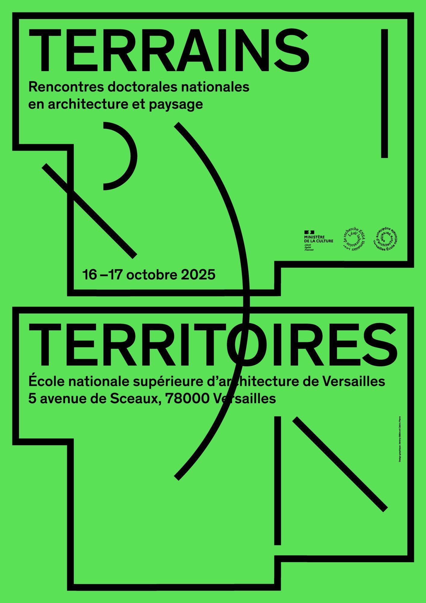*Terrains Territoires*, poster, 42 × 59,4 cm, with Jérémy Glâtre, ÉNSA Versailles, 2025