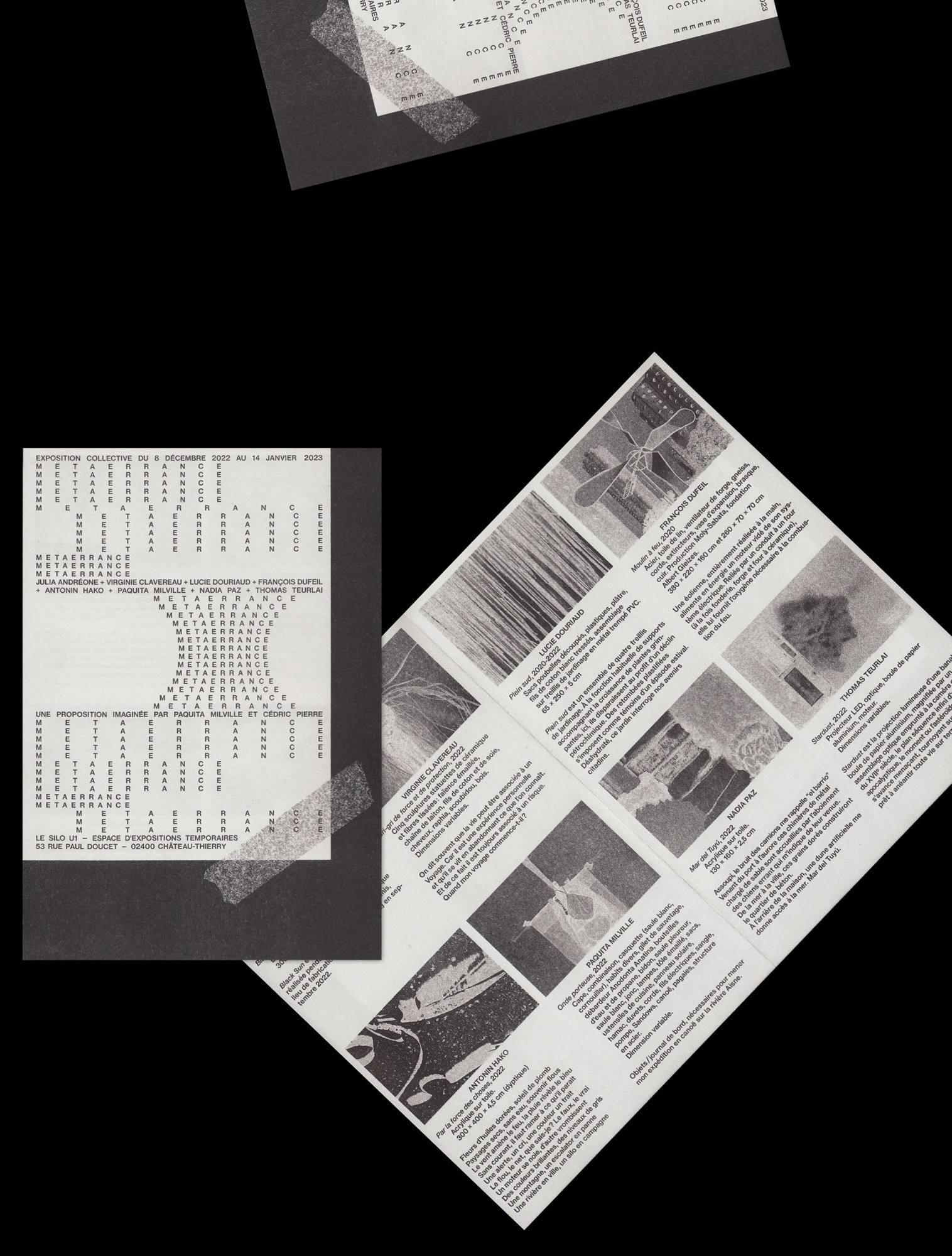 *Metaerrance*, visual identity, A5 exhibition document, Le Silo U1, Château-Thierry, 2023