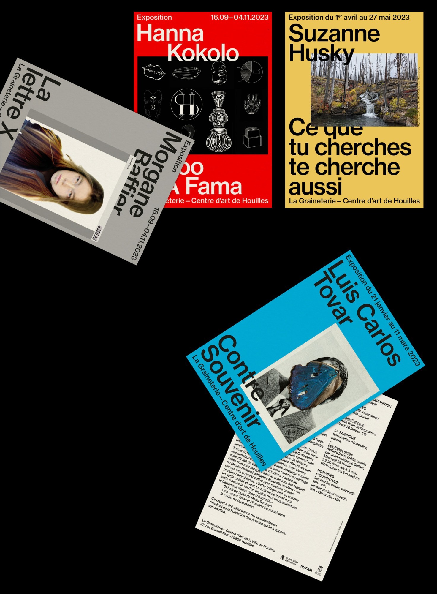 Various exhibition cards, visual identity, Centre d'art La Graineterie, Houilles, 2022-2024