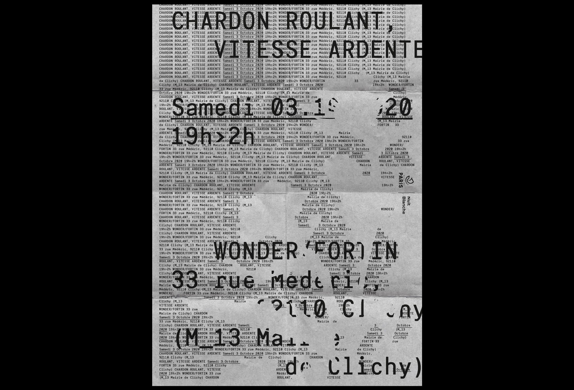 *Chardon Roulant Vitesse Ardente*, Nuit Blanche Paris, A2 poster, Wonder/Fortin, Clichy, 2020