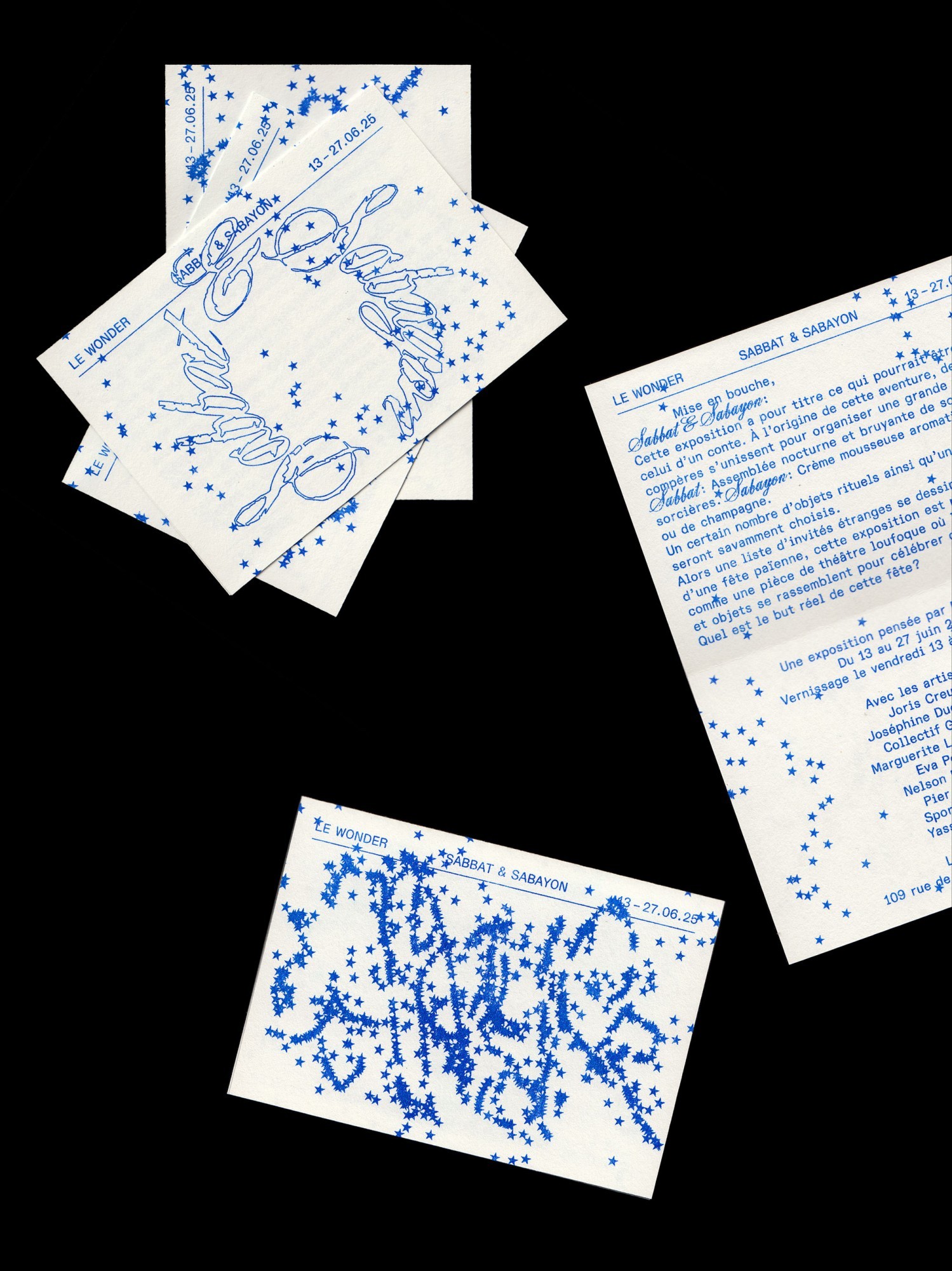 *Sabbat & Sabayon*, exhibition document, 7,4 × 10,5 cm, Le Wonder, Bobigny, 2025