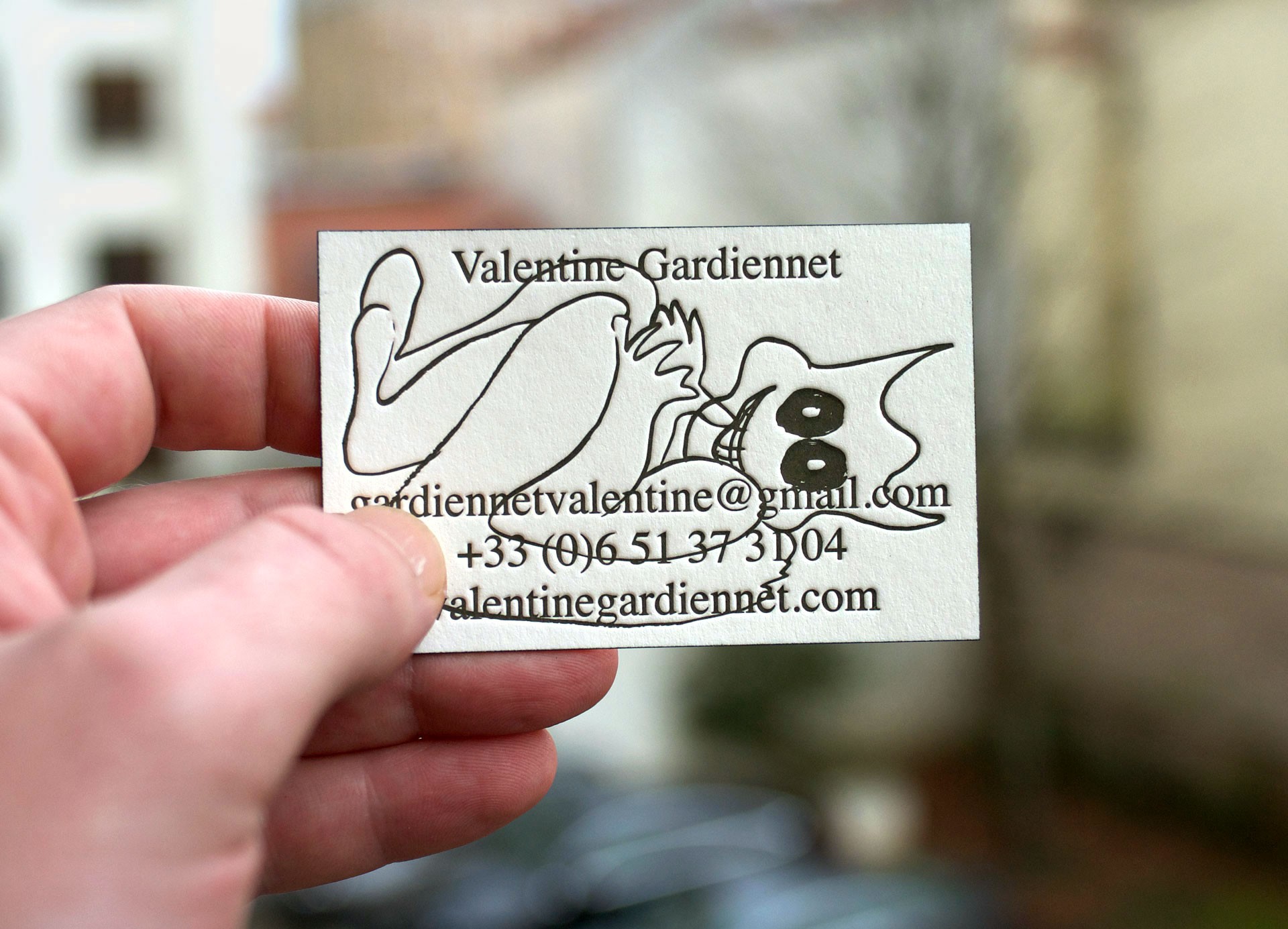 *Valentine Gardiennet*, business card, 8,5 × 5,5 cm, letterpress, Paris, 2024