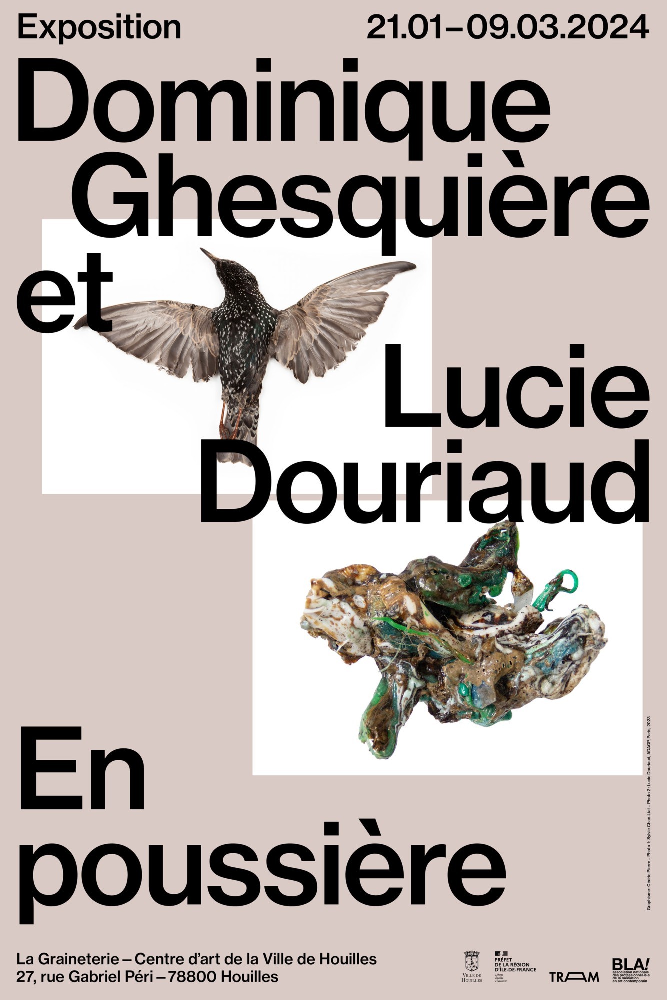 *En poussière*, A1 exhibition poster, centre d'art La Graineterie, Houilles, 2024