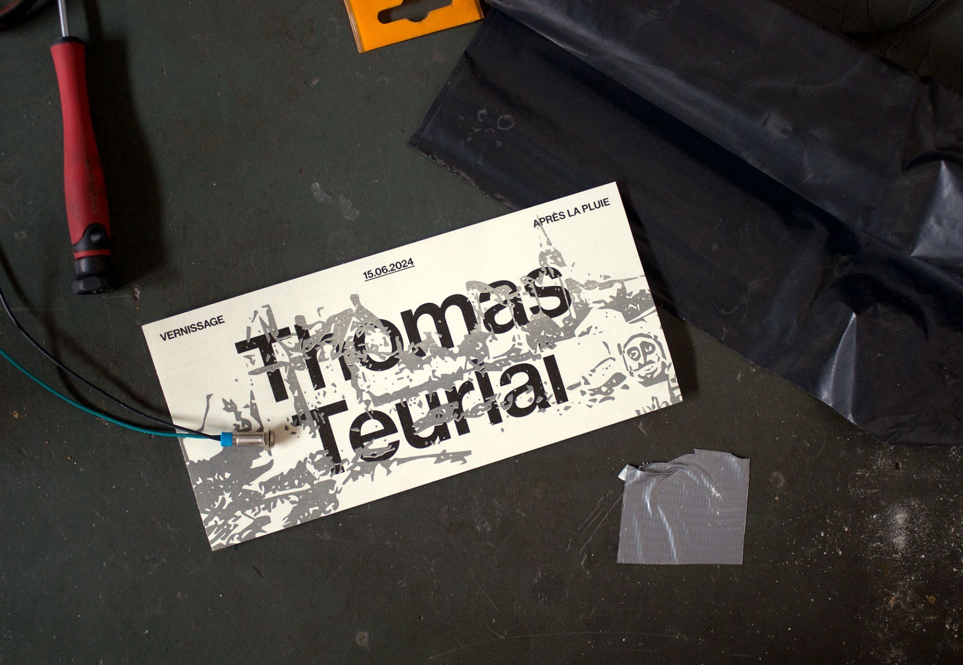 *Après la pluie*, invitation, 19 × 26,8 cm, musée Robert Tatin, 2024