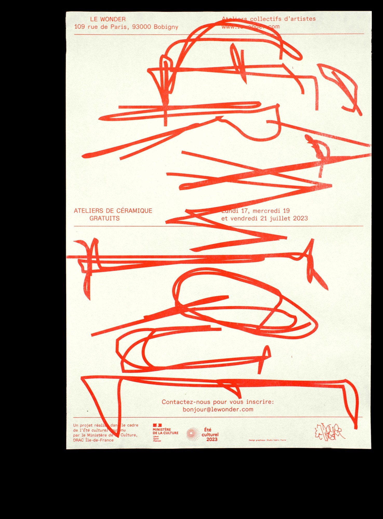 *Ateliers de céramique*, poster, Été culturel, Le Wonder, Bobigny, 2023