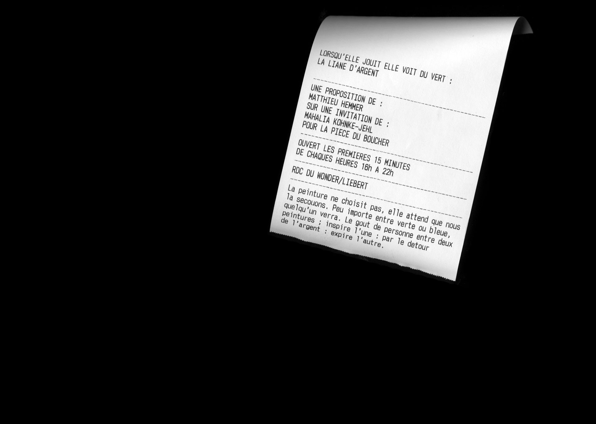 *La pièce du boucher*, invitation, with Roy Köhnke, thermal printing, Bagnolet, 2018