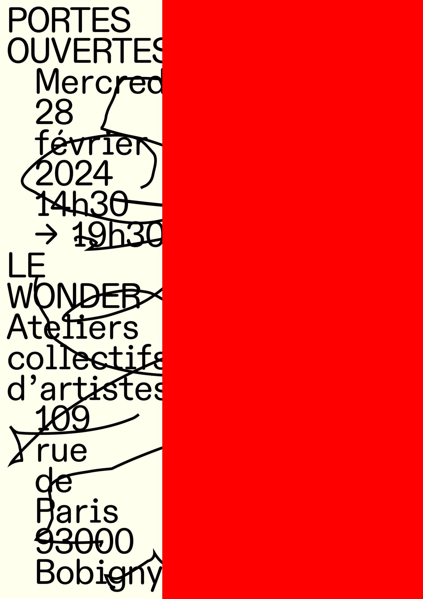 *Portes ouvertes*, A2 poster, Les ateliers Wonder, Bobigny, 2024