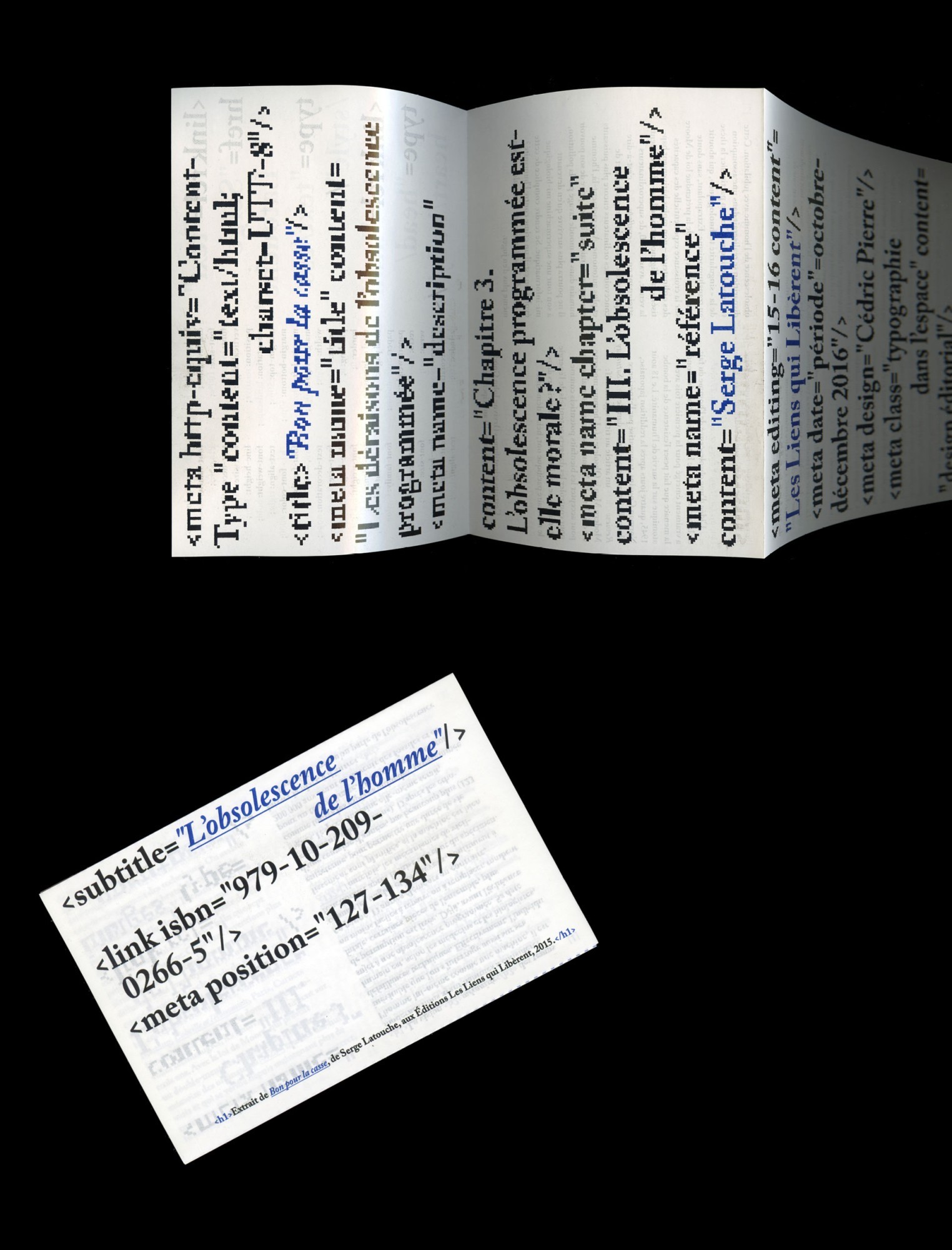 *L'obsolescence de l'homme*, leaflet, about Serge Latouche, EnsadLab, Paris, 2017