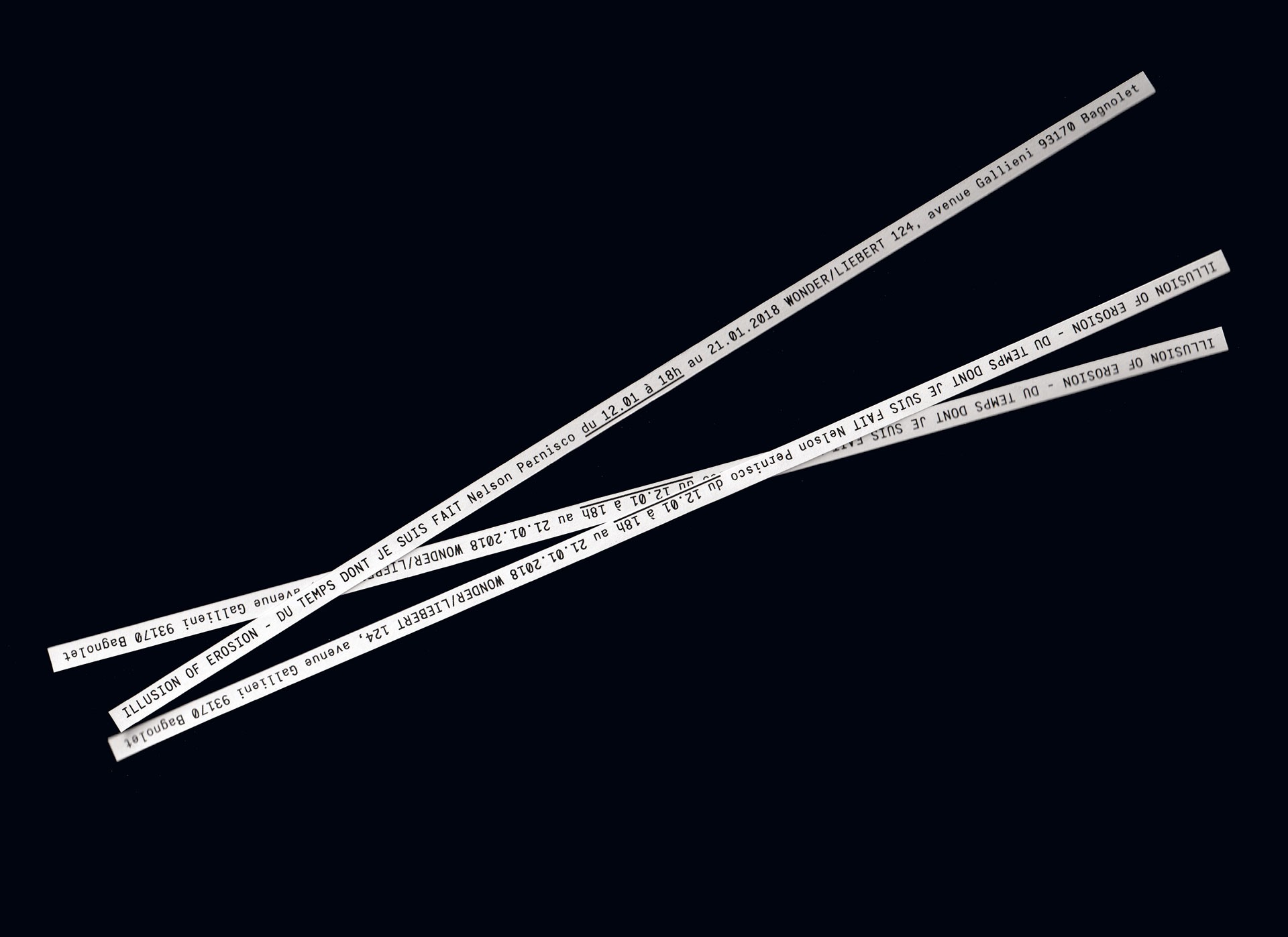 *Illusion of Erosion*, invitations, Nelson Pernisco, Wonder/Liebert, Bagnolet, 2018